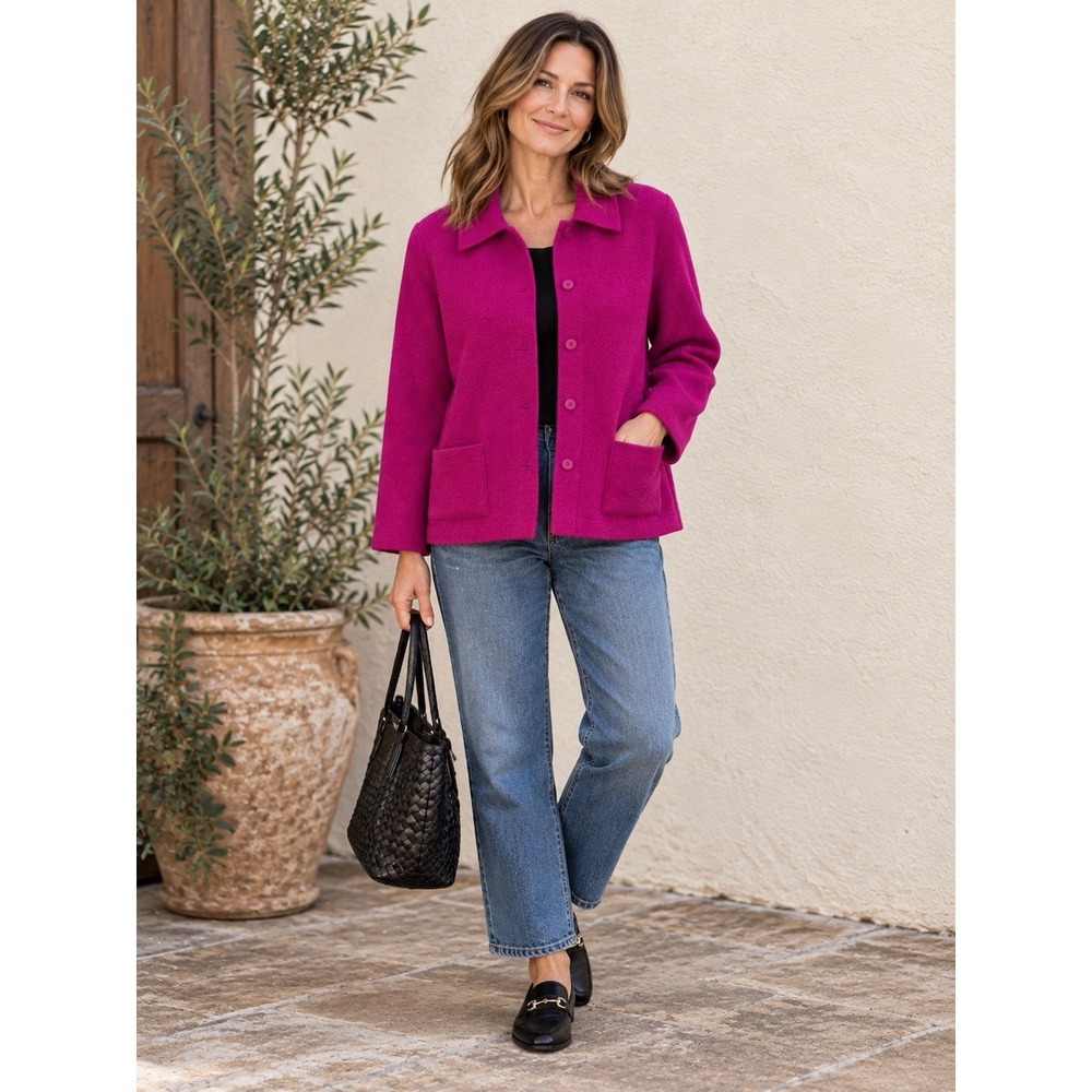VTG Eileen Fisher Bright Magenta Pink Boiled Wool Jacket Size S